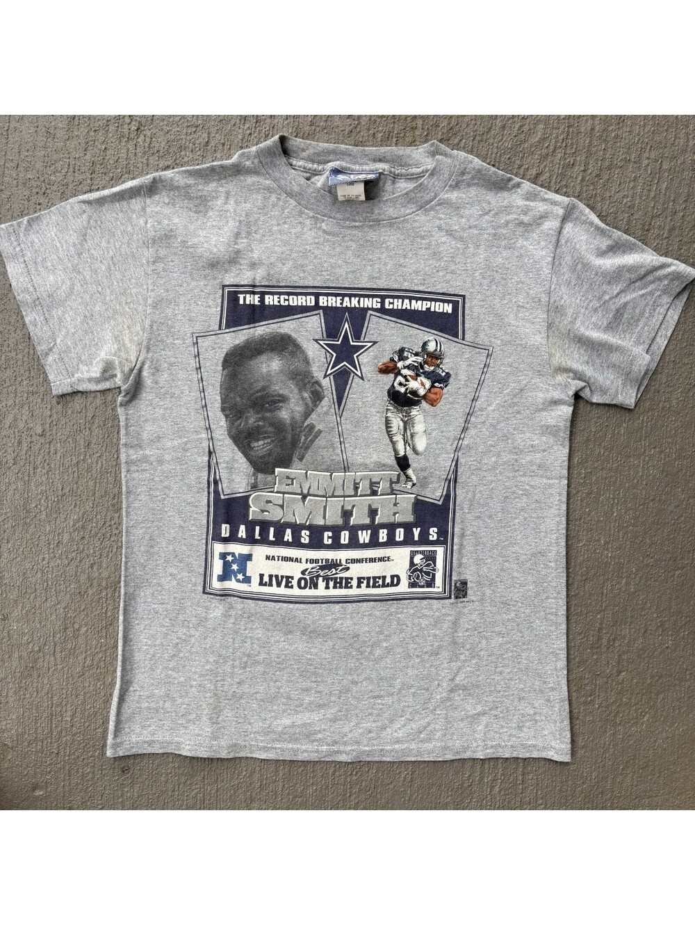 Vintage 1996 Dallas Cowboys Emmitt Smith Record Breaking Champion YOUTH Large